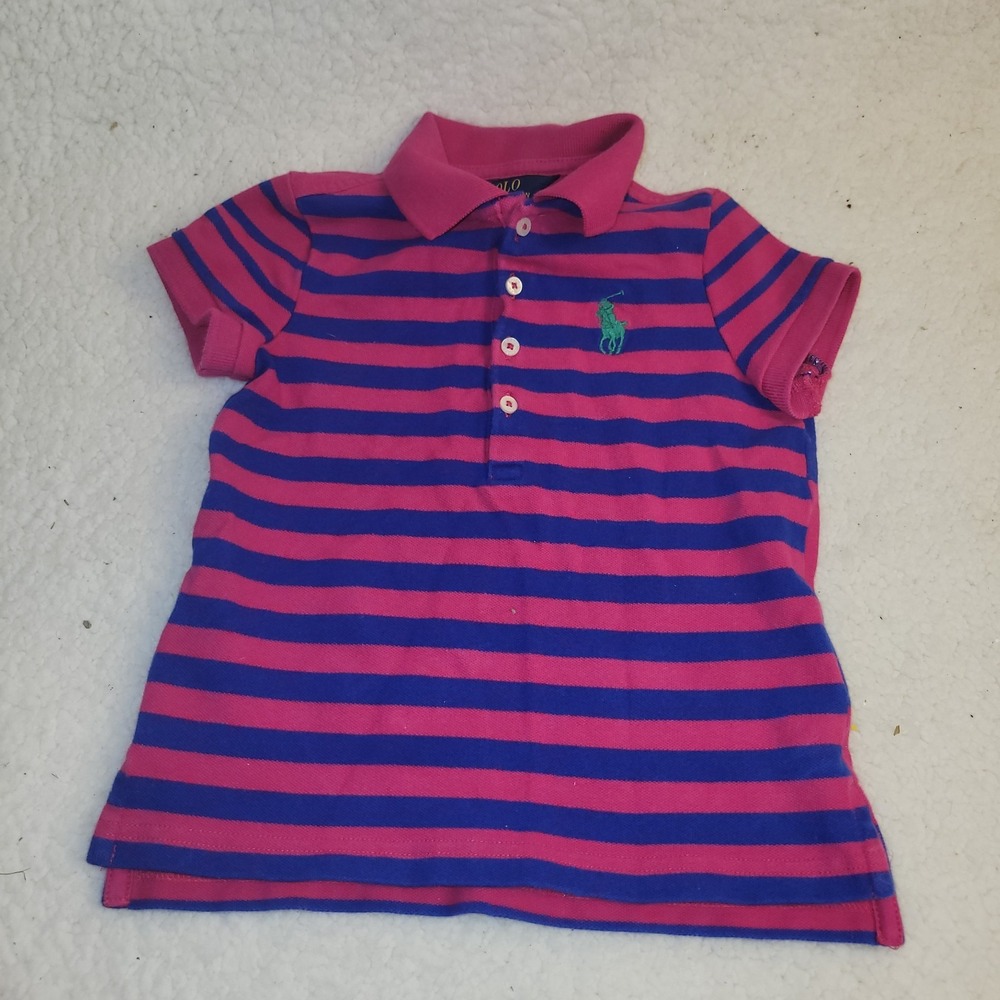 Ralph Lauren boys polo shirt size S 6 -8 Red Blue Striped short sleeve collar